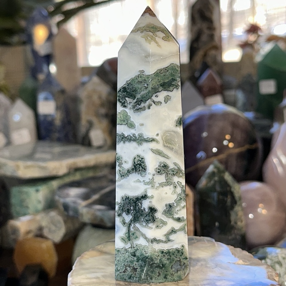 🔥SALE🔥 Moss Agate Crystal Tower With Druzy! - Picture 5 of 7